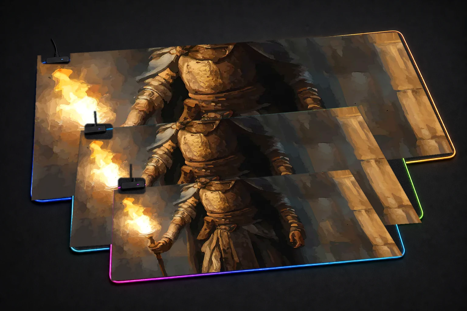 fading faith Game RGB Desk Mat three-size comparison