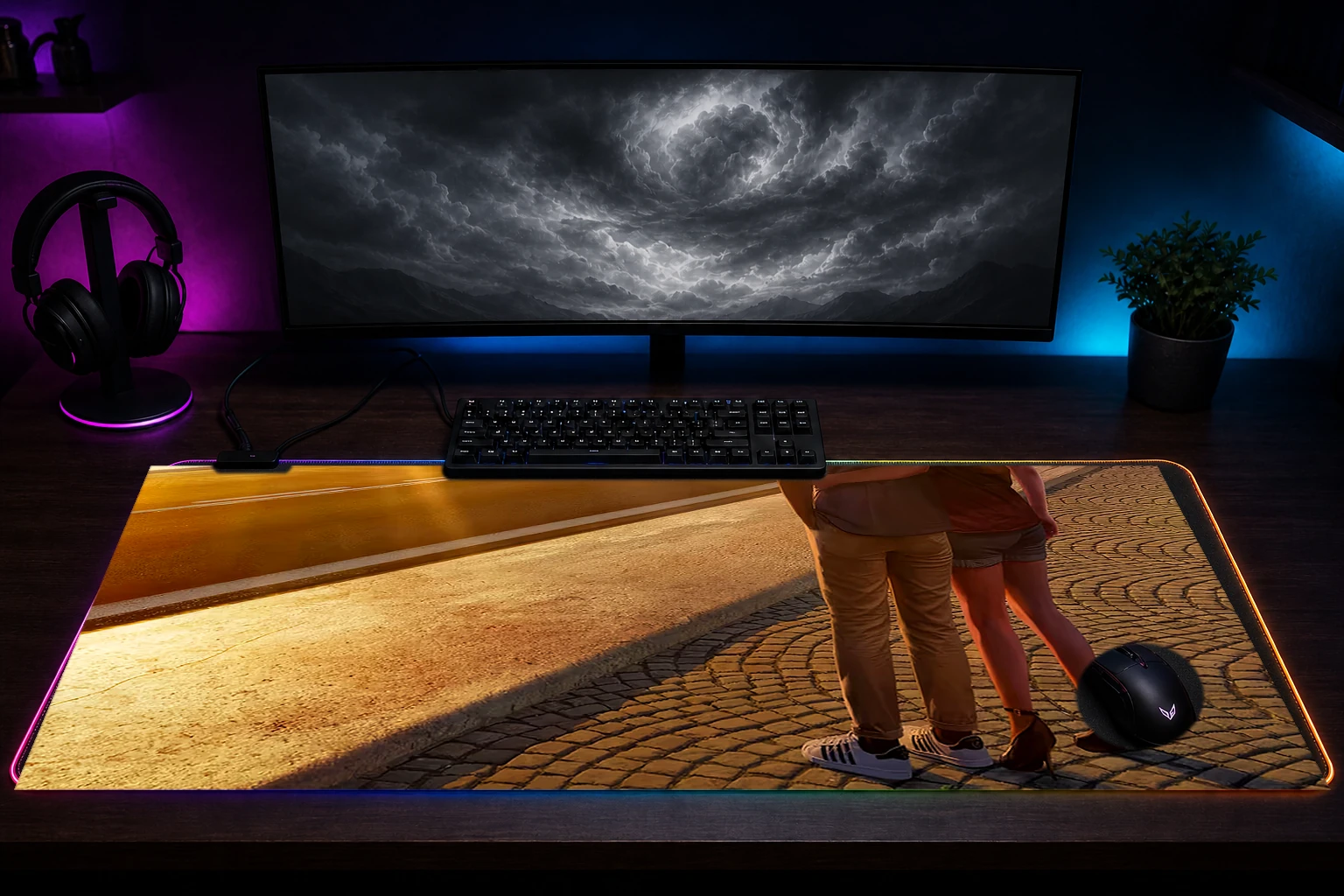 Life By You RGB Desk Mat immersive setup scene