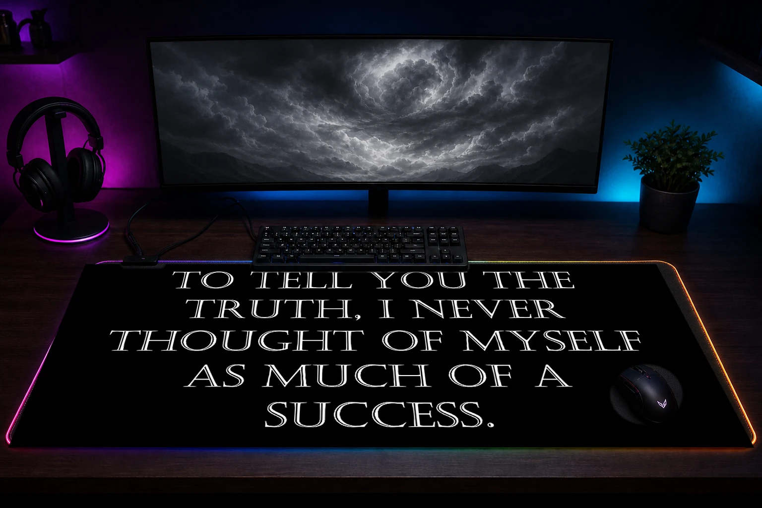 stan lee quotes RGB Desk Mat immersive setup scene