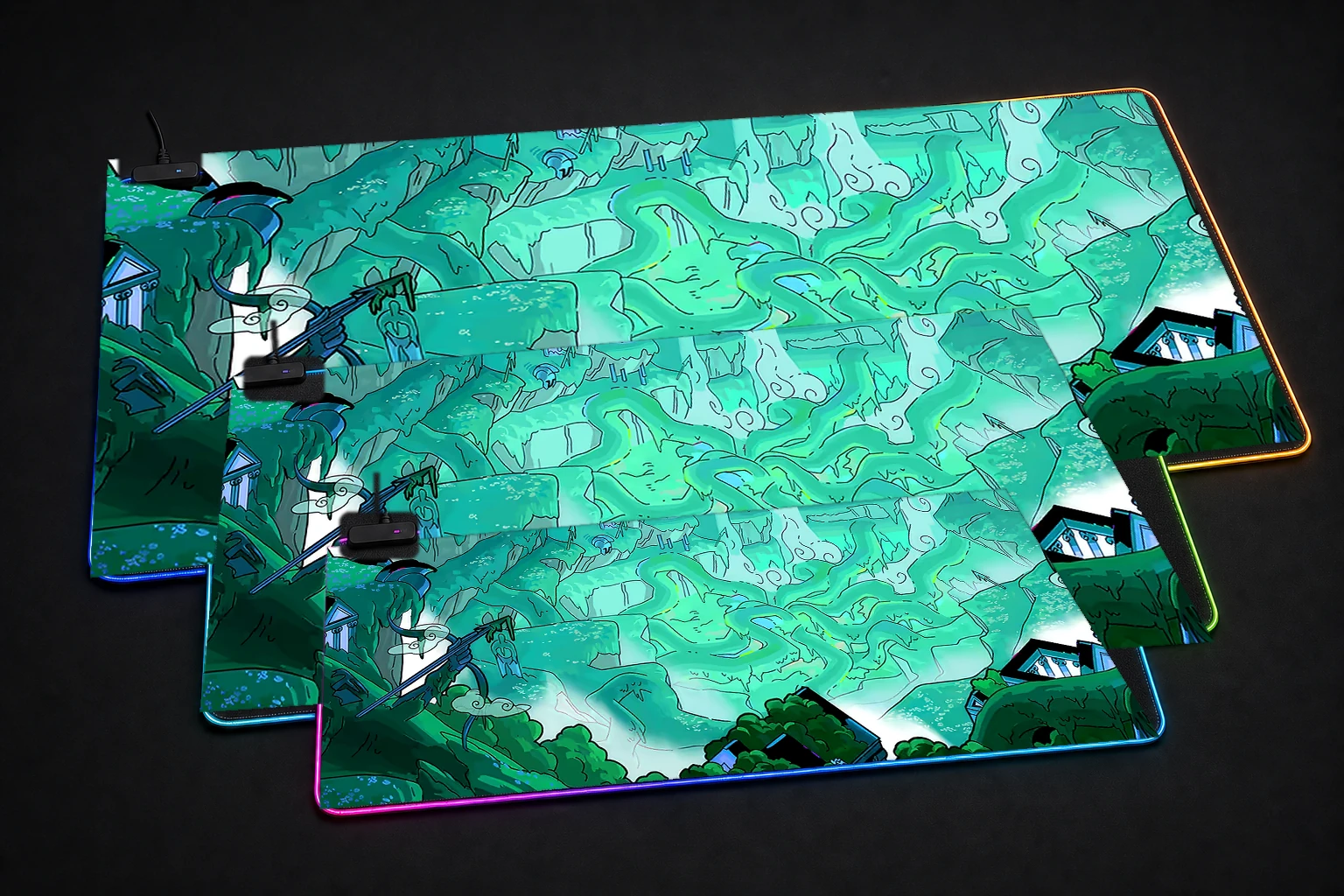 Hades 2 RGB Desk Mat three-size comparison