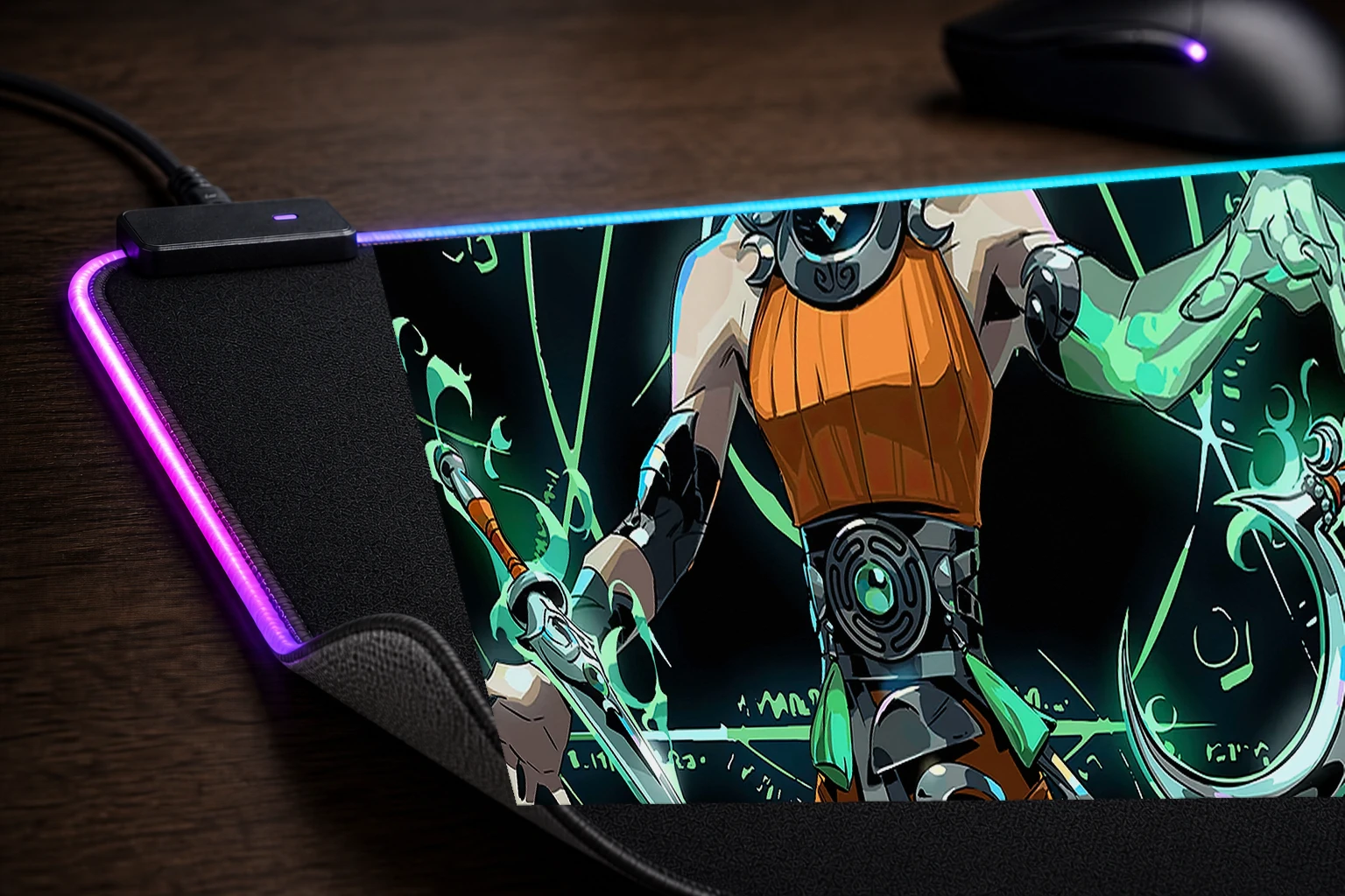 Hades RGB Desk Mat controller and material detail