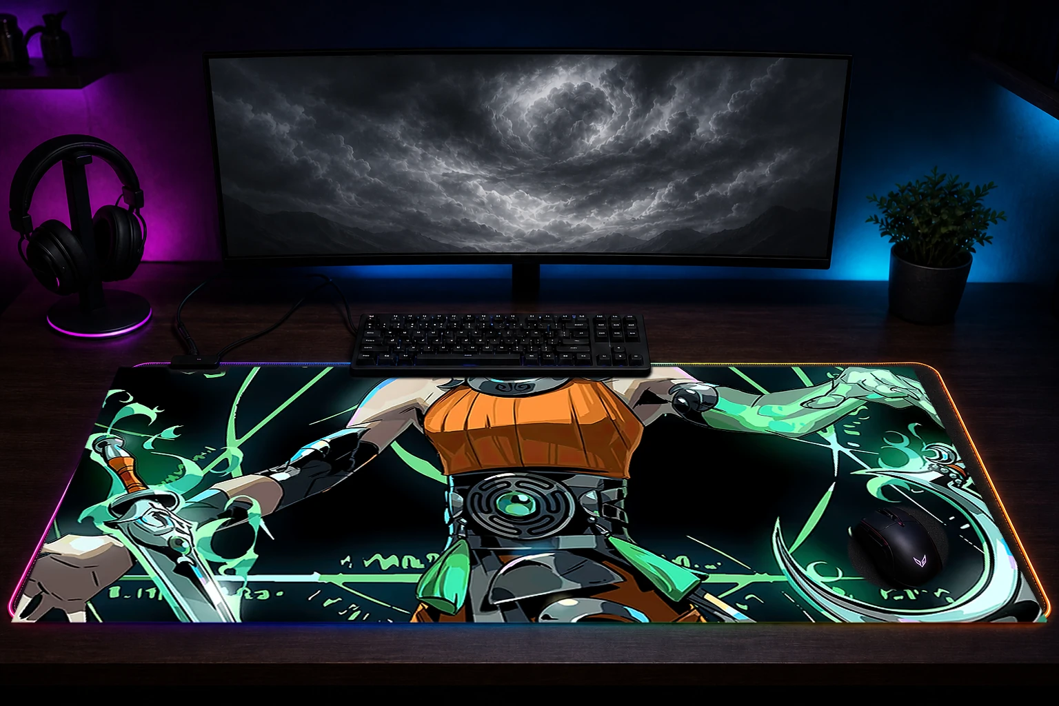 Hades RGB Desk Mat immersive setup scene