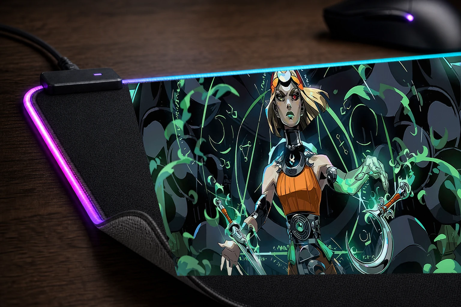 Hades 2 RGB Desk Mat controller and material detail