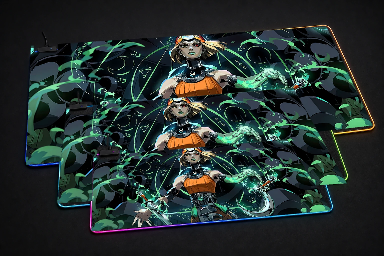 Hades 2 RGB Desk Mat three-size comparison
