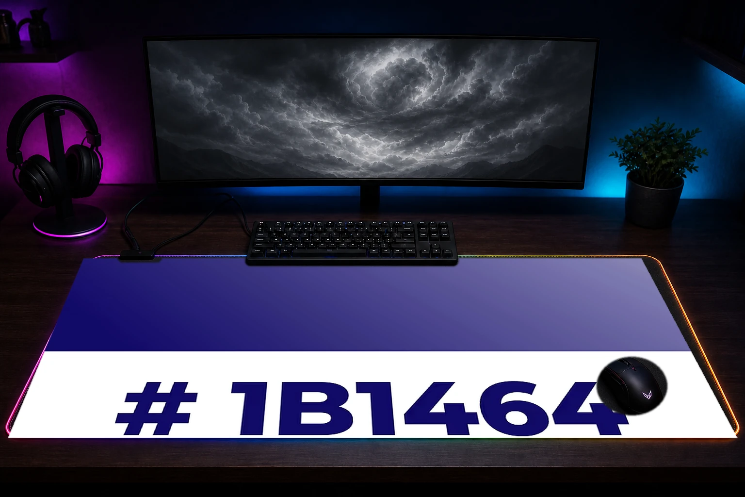 Colorfull Gradient Purple RGB Desk Mat immersive setup scene