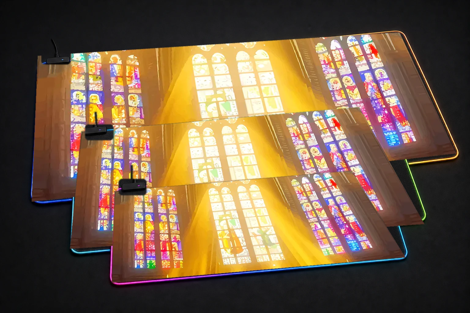 Religion RGB Desk Mat three-size comparison