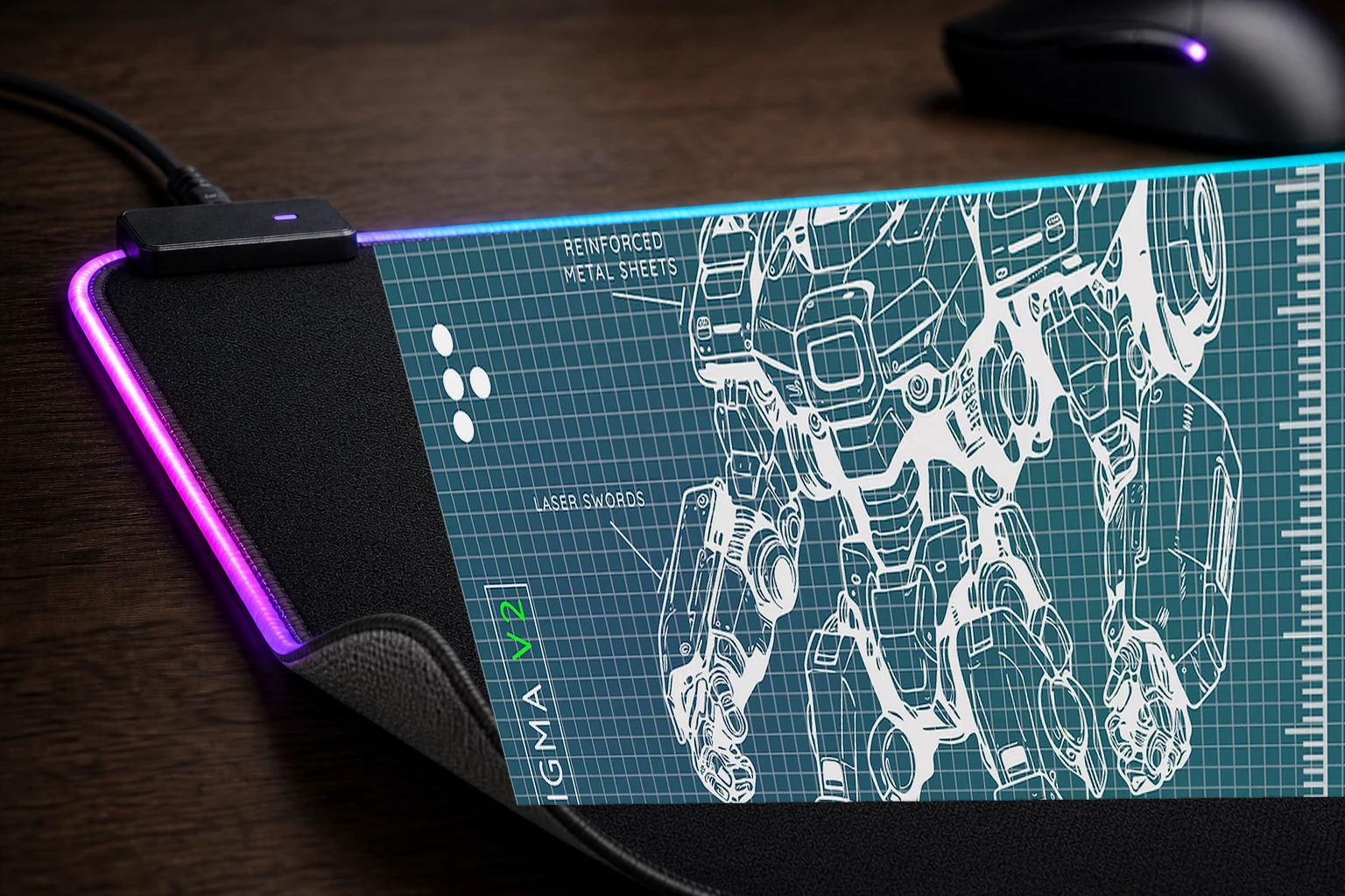 atlas v2 mecha robot RGB Desk Mat controller and material detail