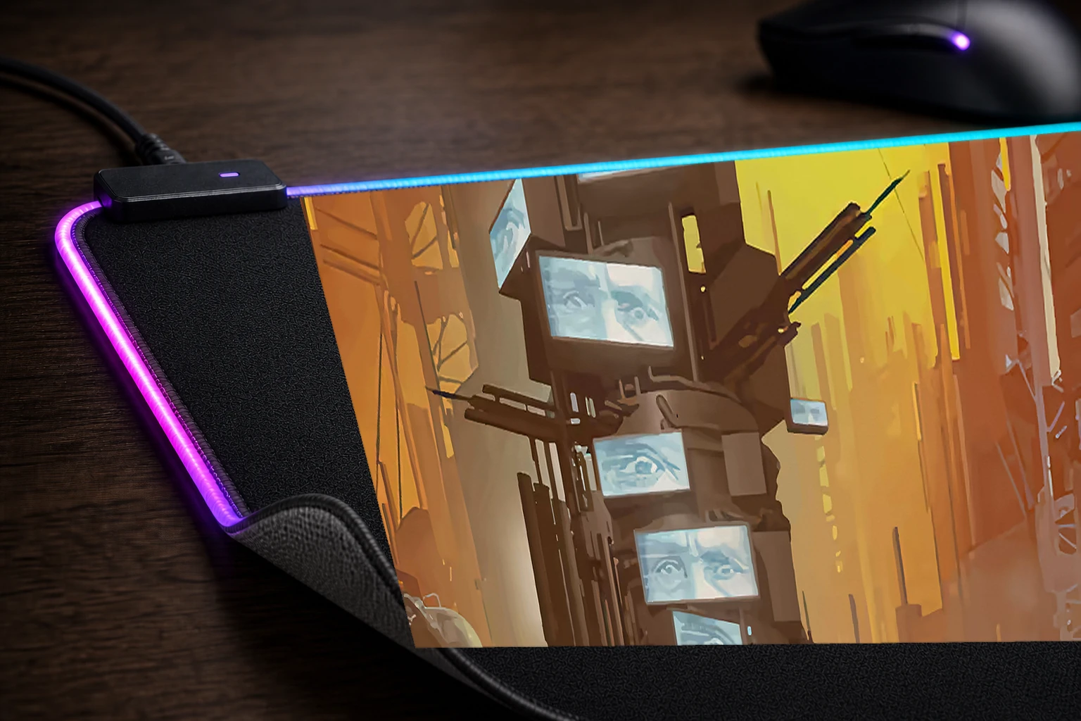Dystopian City RGB Desk Mat controller and material detail