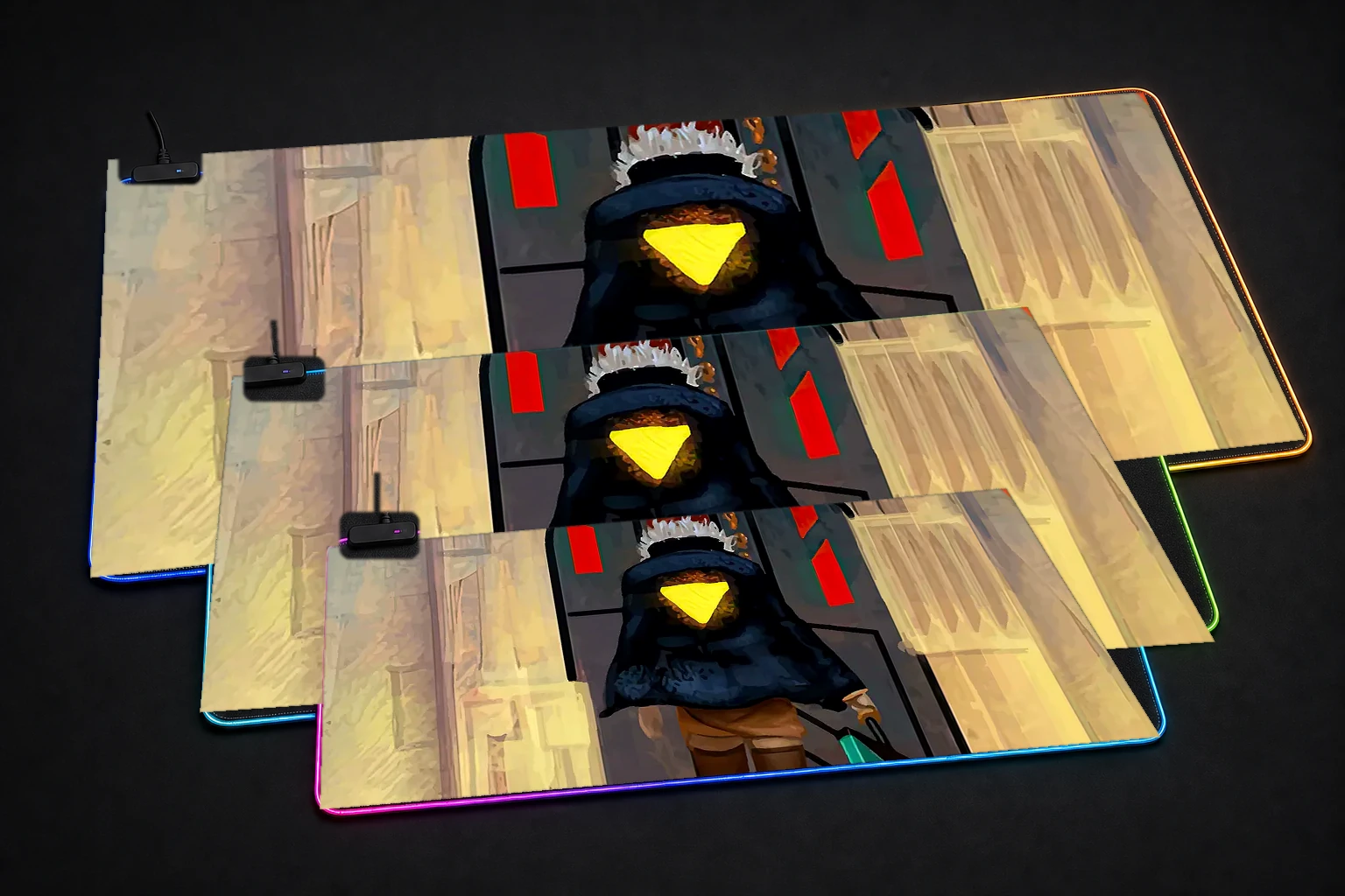 Transistor RGB Desk Mat three-size comparison