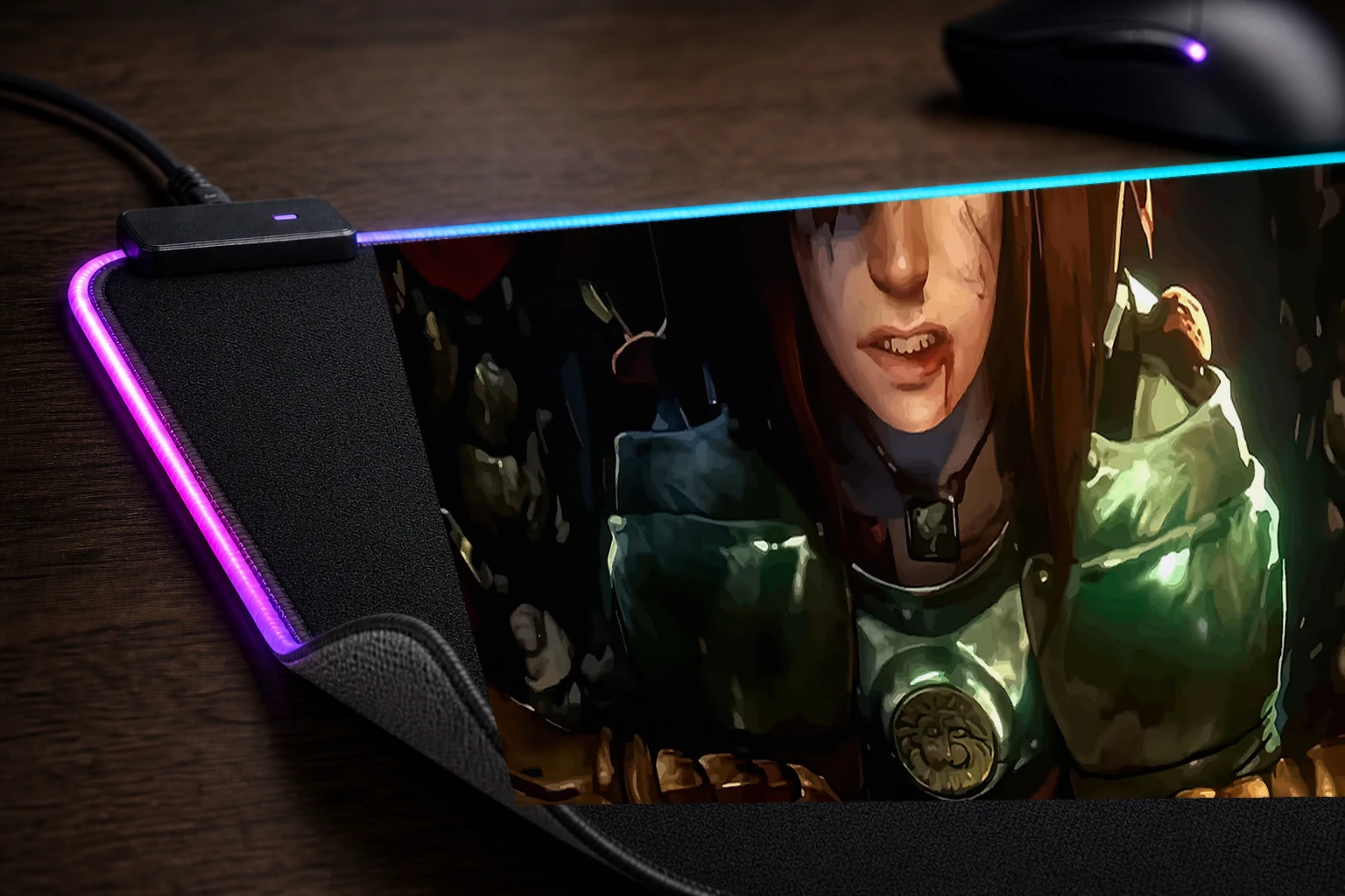 No Rest for the Wicked RGB Desk Mat controller and material detail
