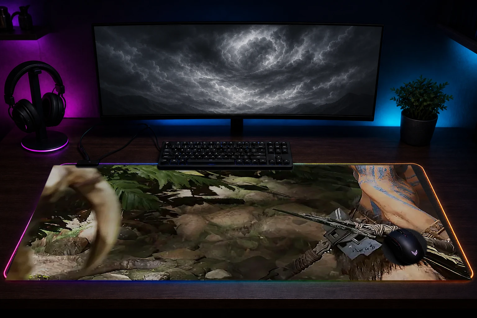 Ark 2 Game RGB Desk Mat immersive setup scene