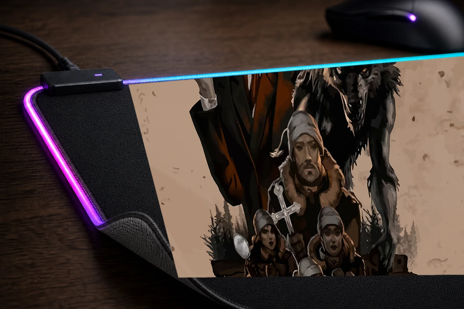 Sanguivore Twenty Below RGB Desk Mat controller and material detail