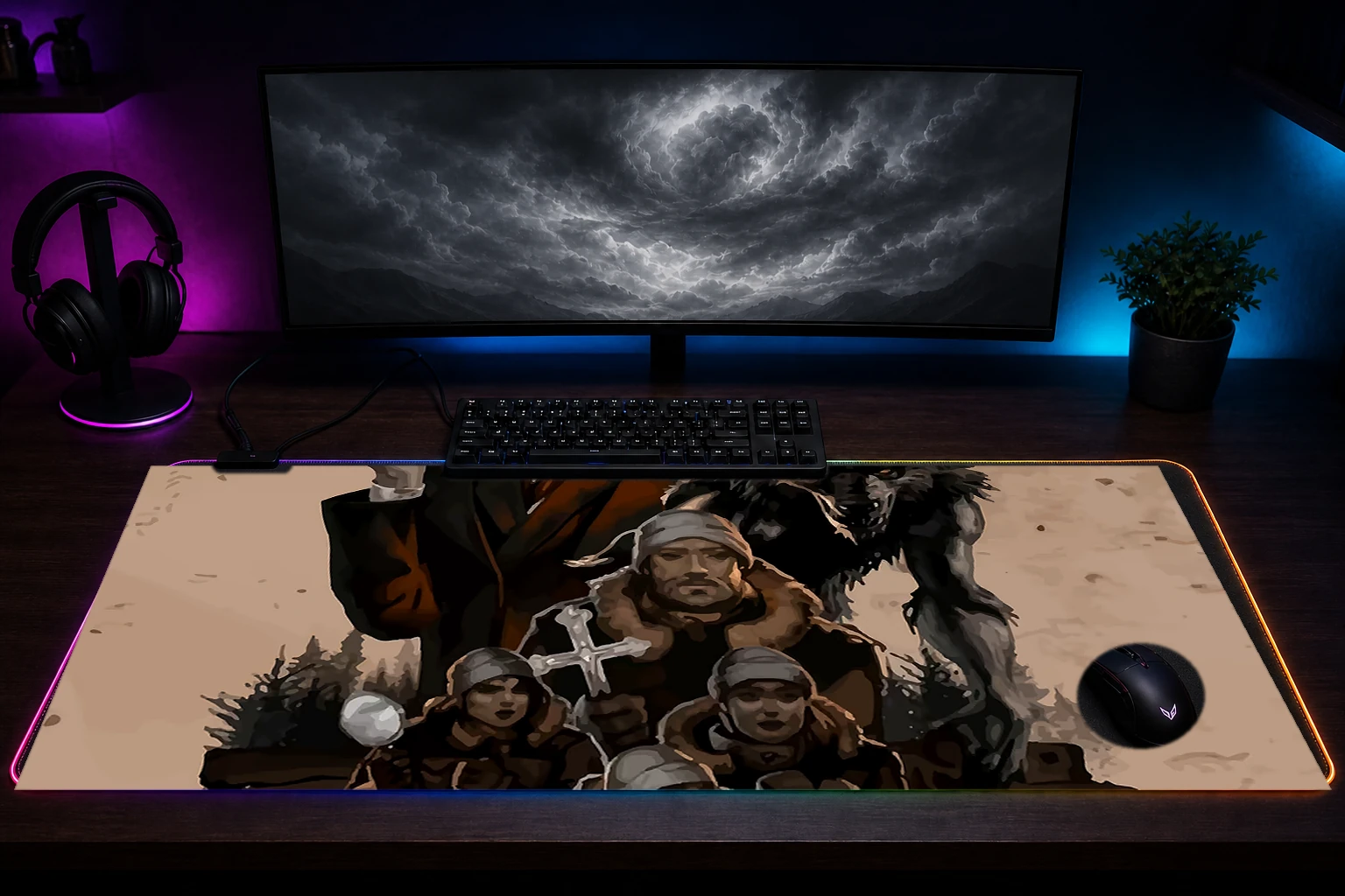 Sanguivore Twenty Below RGB Desk Mat immersive setup scene