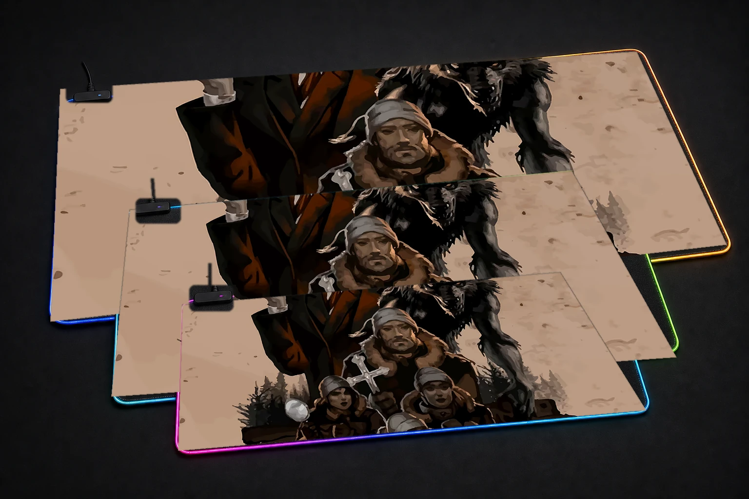 Sanguivore Twenty Below RGB Desk Mat three-size comparison