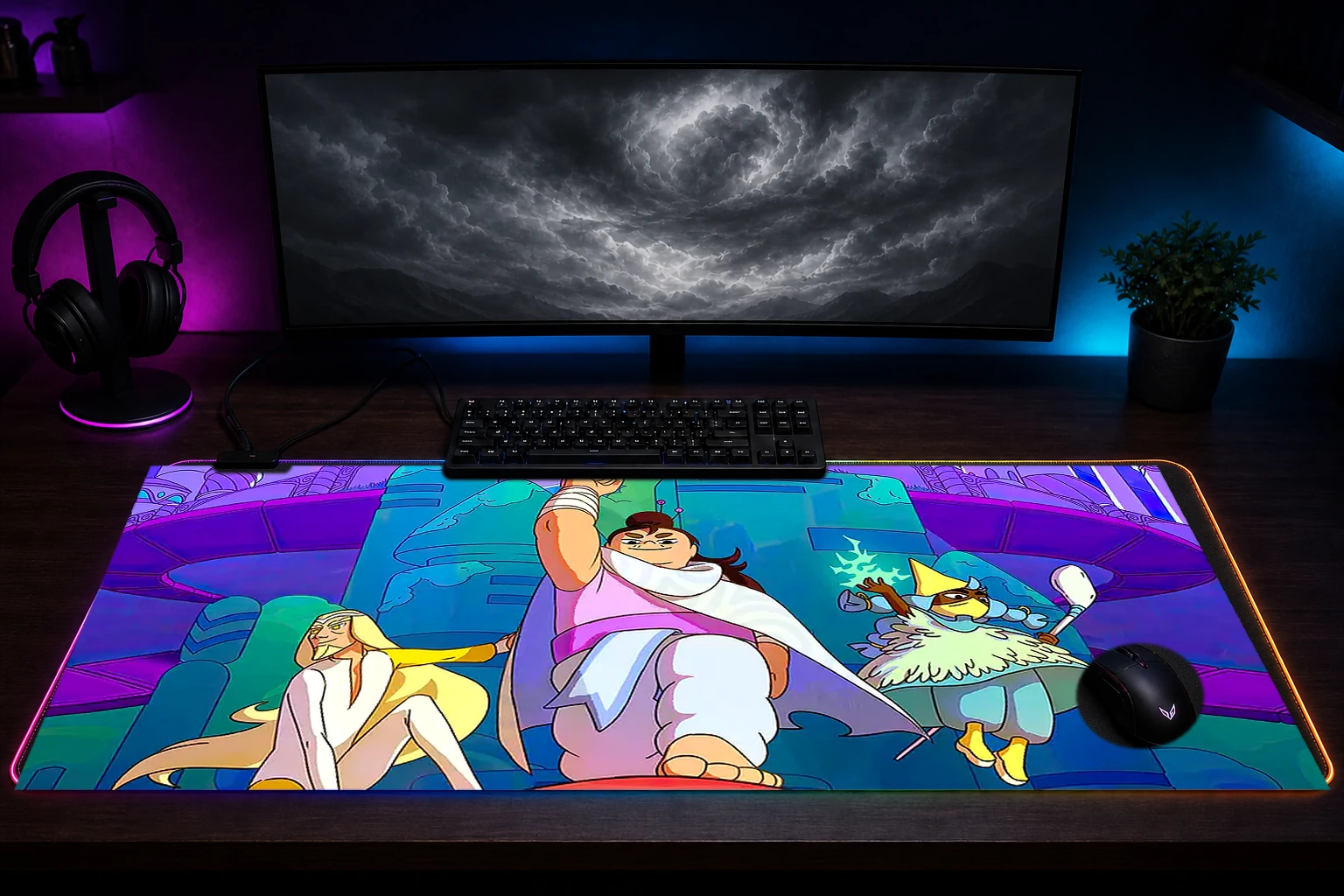 Let's Revolution Game RGB Desk Mat immersive setup scene