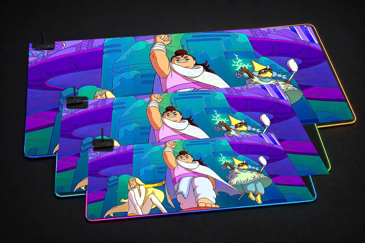 Let's Revolution Game RGB Desk Mat three-size comparison