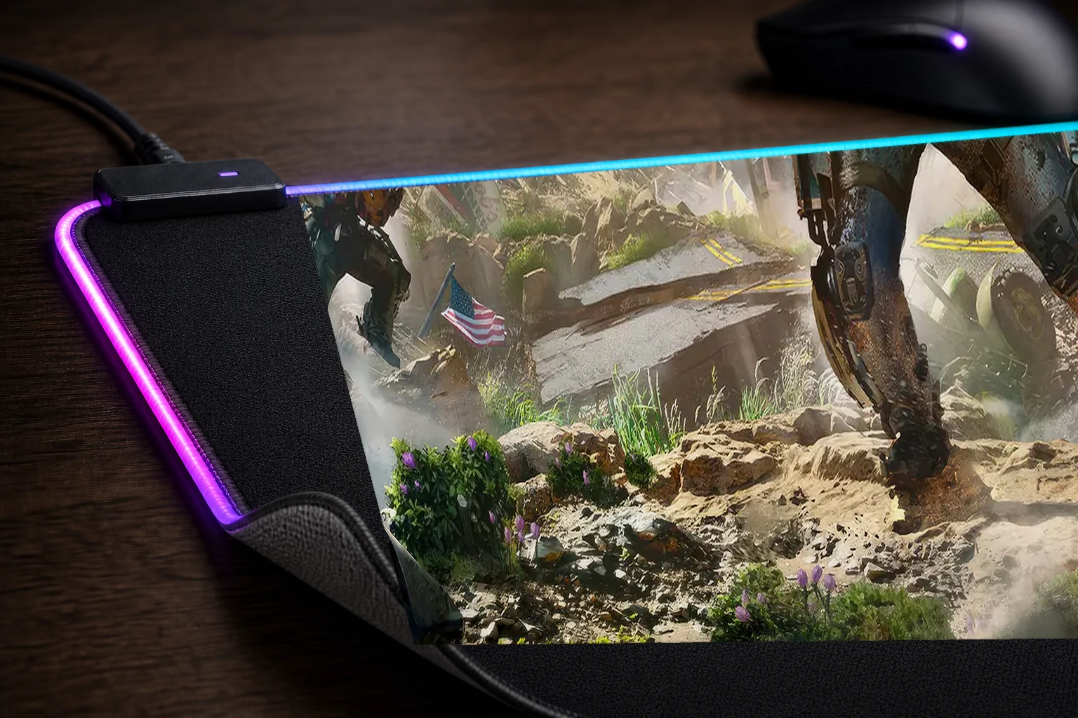 Exoborne Game RGB Desk Mat controller and material detail
