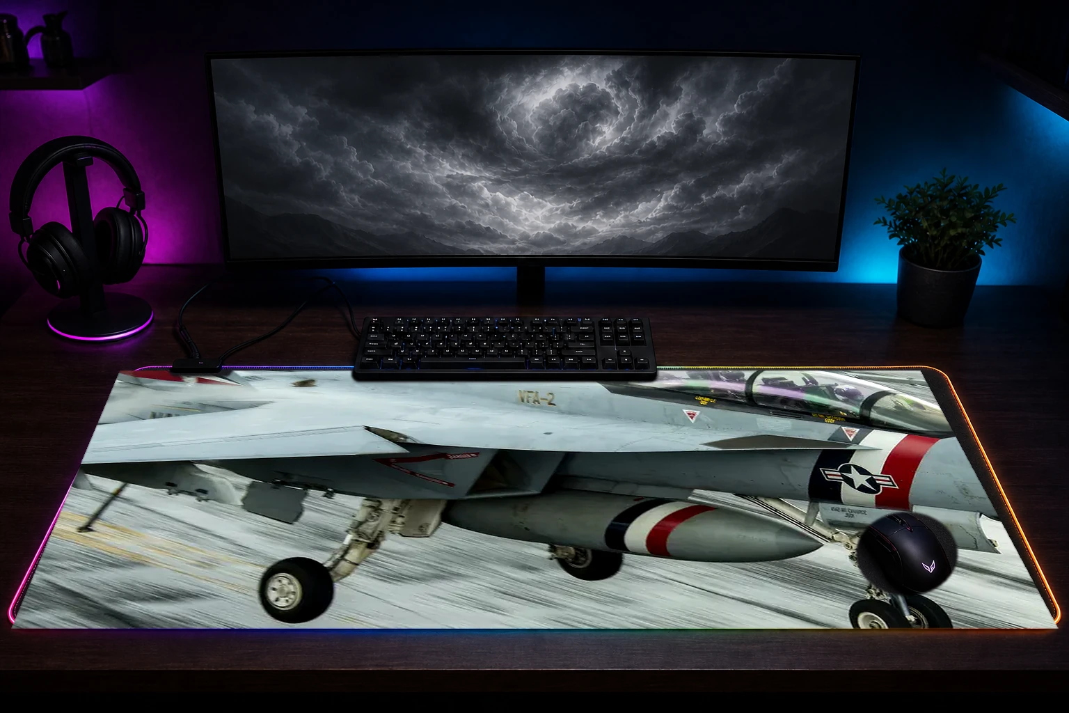 FA-18F Super Hornet RGB Desk Mat immersive setup scene