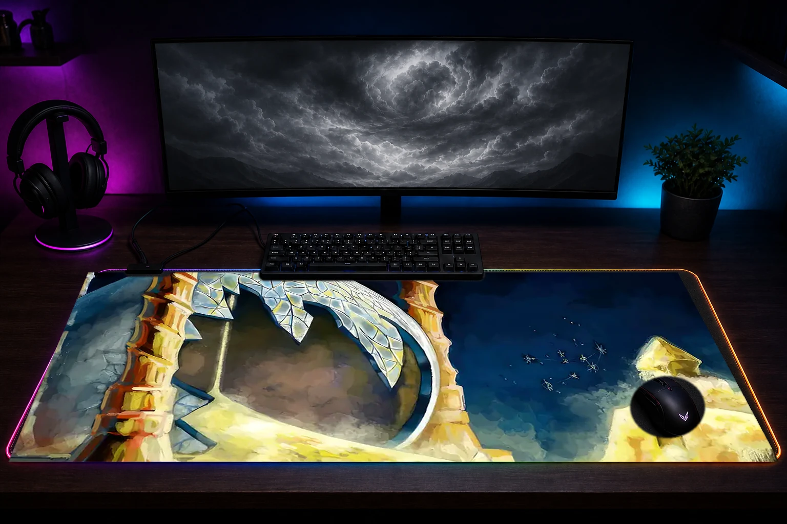 Braid RGB Desk Mat immersive setup scene