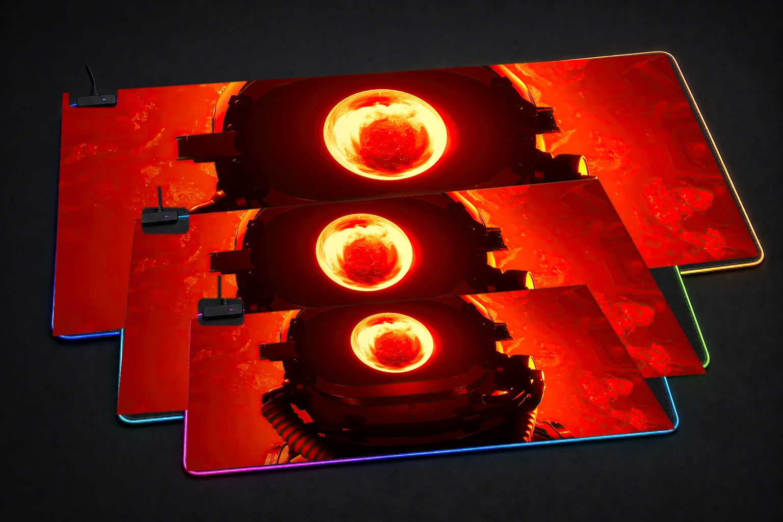 red matter RGB Desk Mat three-size comparison