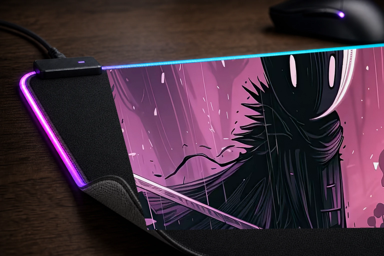 Hollow Knight RGB Desk Mat controller and material detail