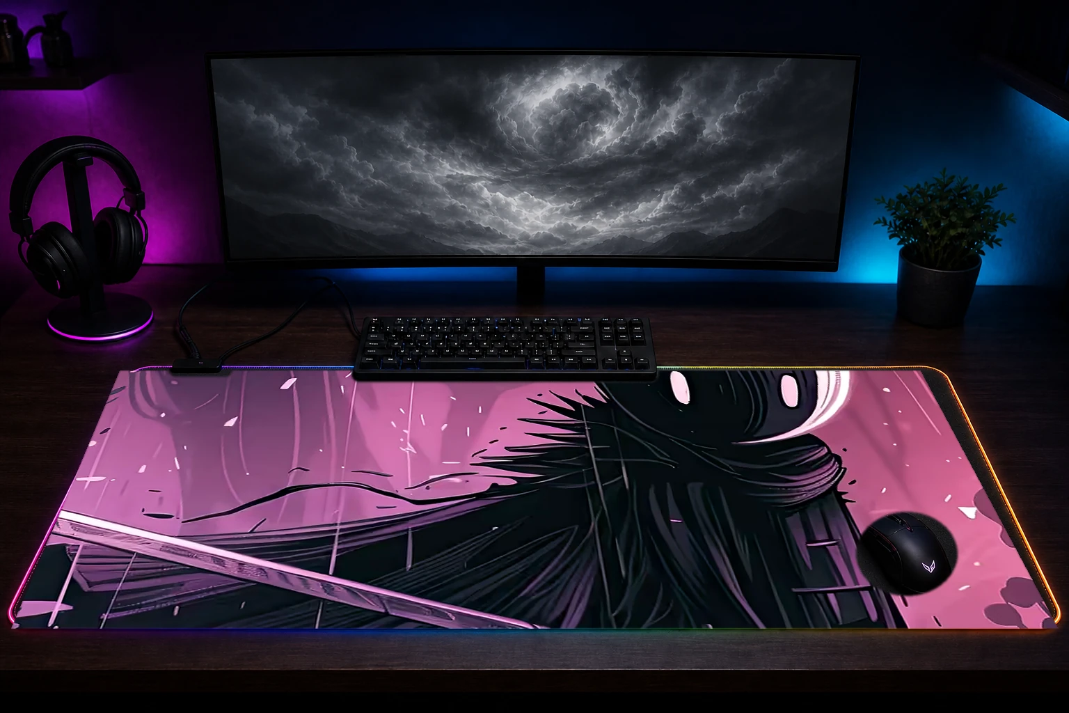 Hollow Knight RGB Desk Mat immersive setup scene