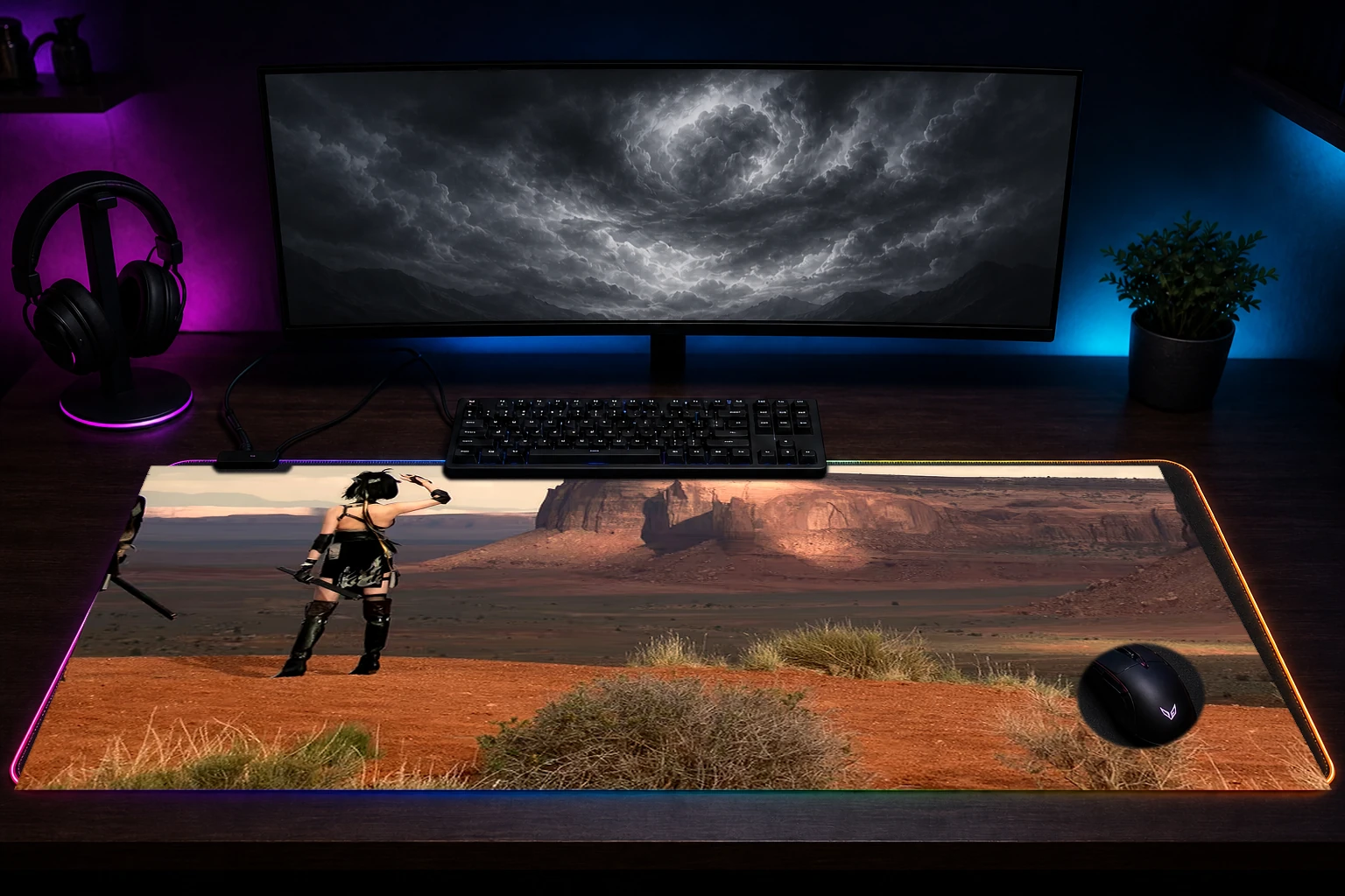 Wuthering Waves RGB Desk Mat immersive setup scene