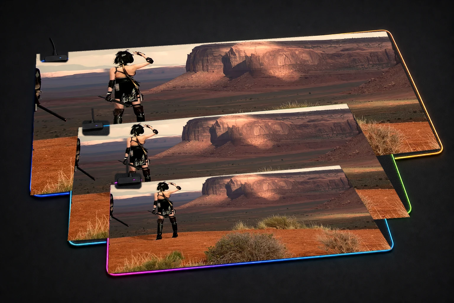 Wuthering Waves RGB Desk Mat three-size comparison