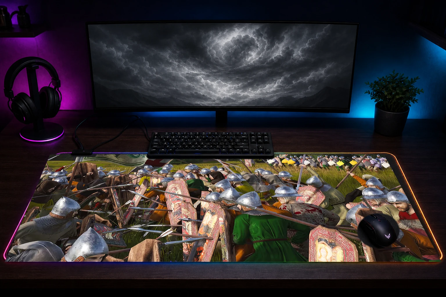 Manor Lords Game RGB Desk Mat immersive setup scene