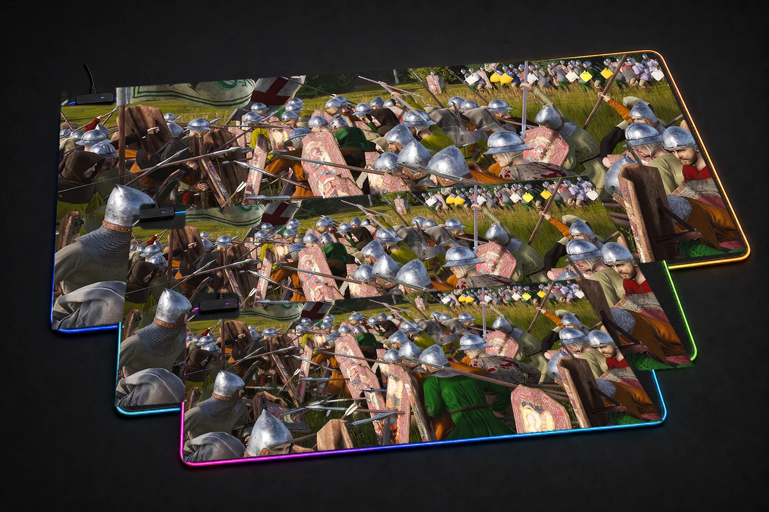 Manor Lords Game RGB Desk Mat three-size comparison