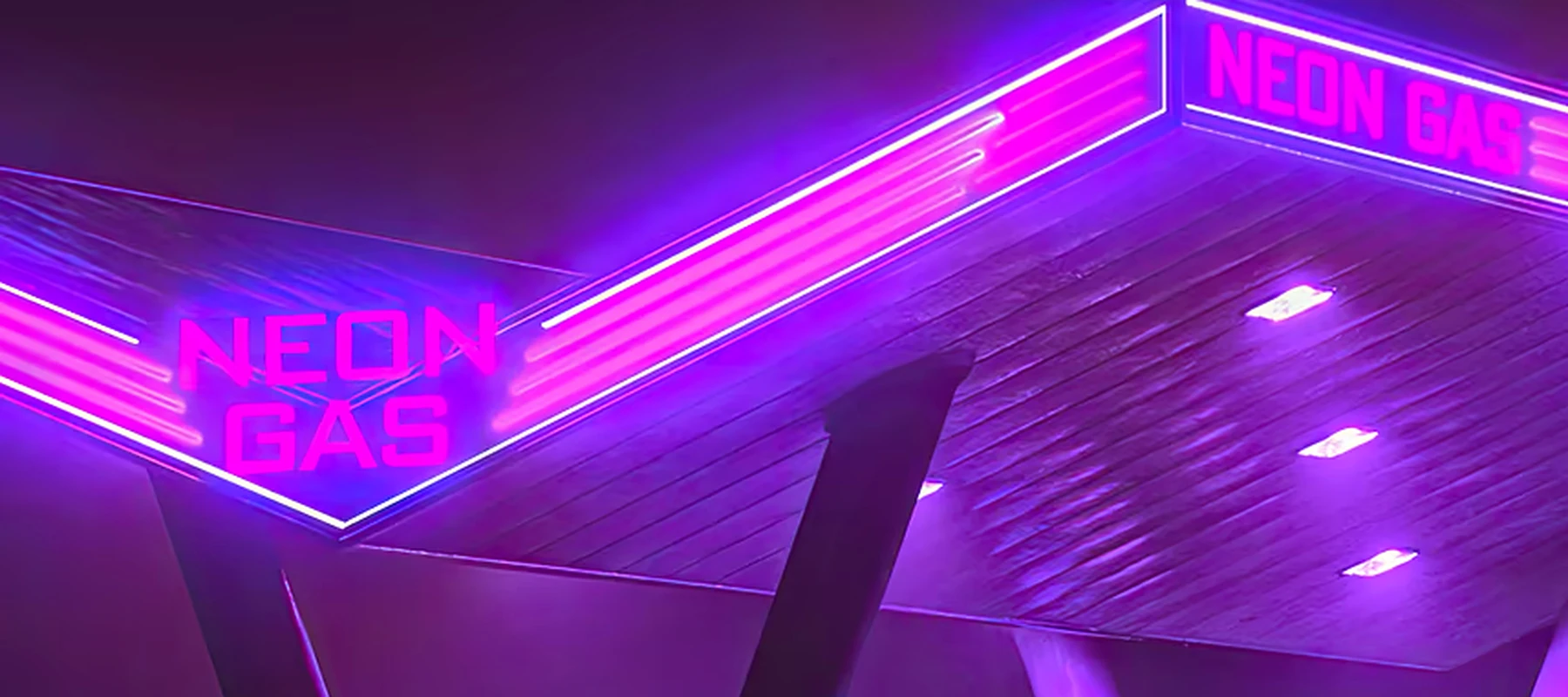 Neon Gas Station Dodge RGB Desk Mat full-width design preview