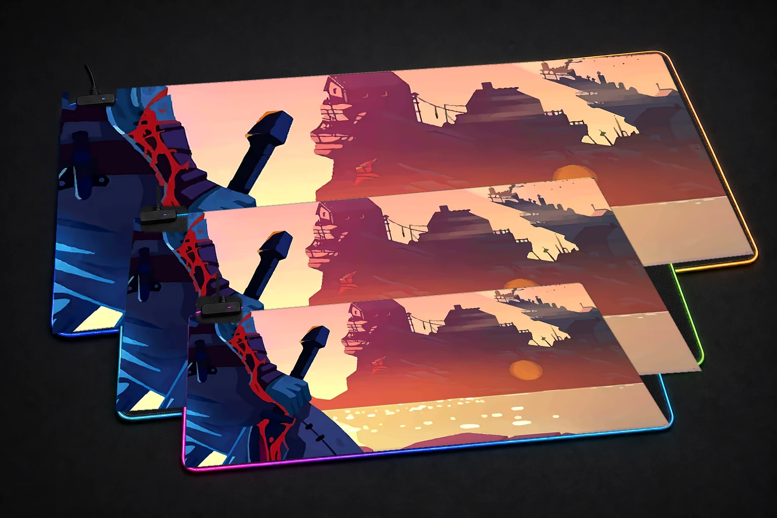 Dead Cells RGB Desk Mat three-size comparison