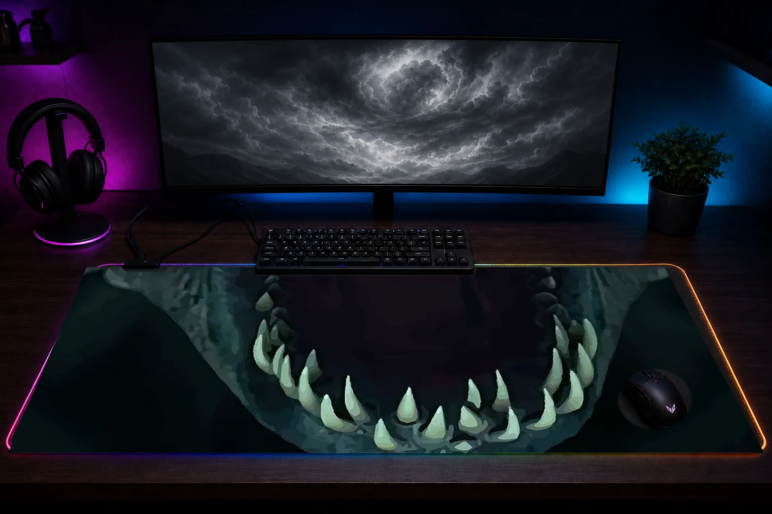 Dead By Daylight RGB Desk Mat immersive setup scene