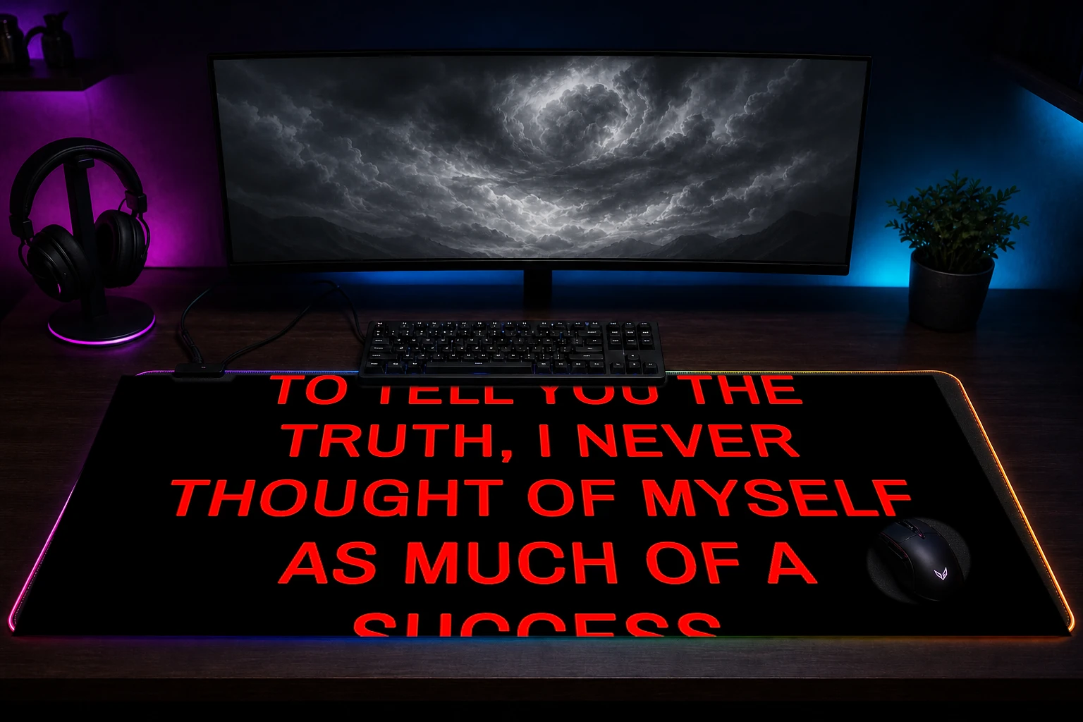 stan lee quotes RGB Desk Mat immersive setup scene