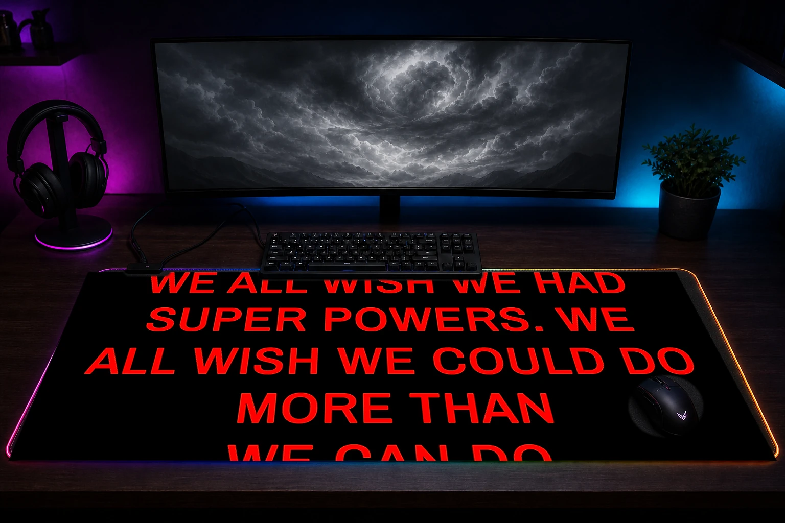 stan lee quotes RGB Desk Mat immersive setup scene