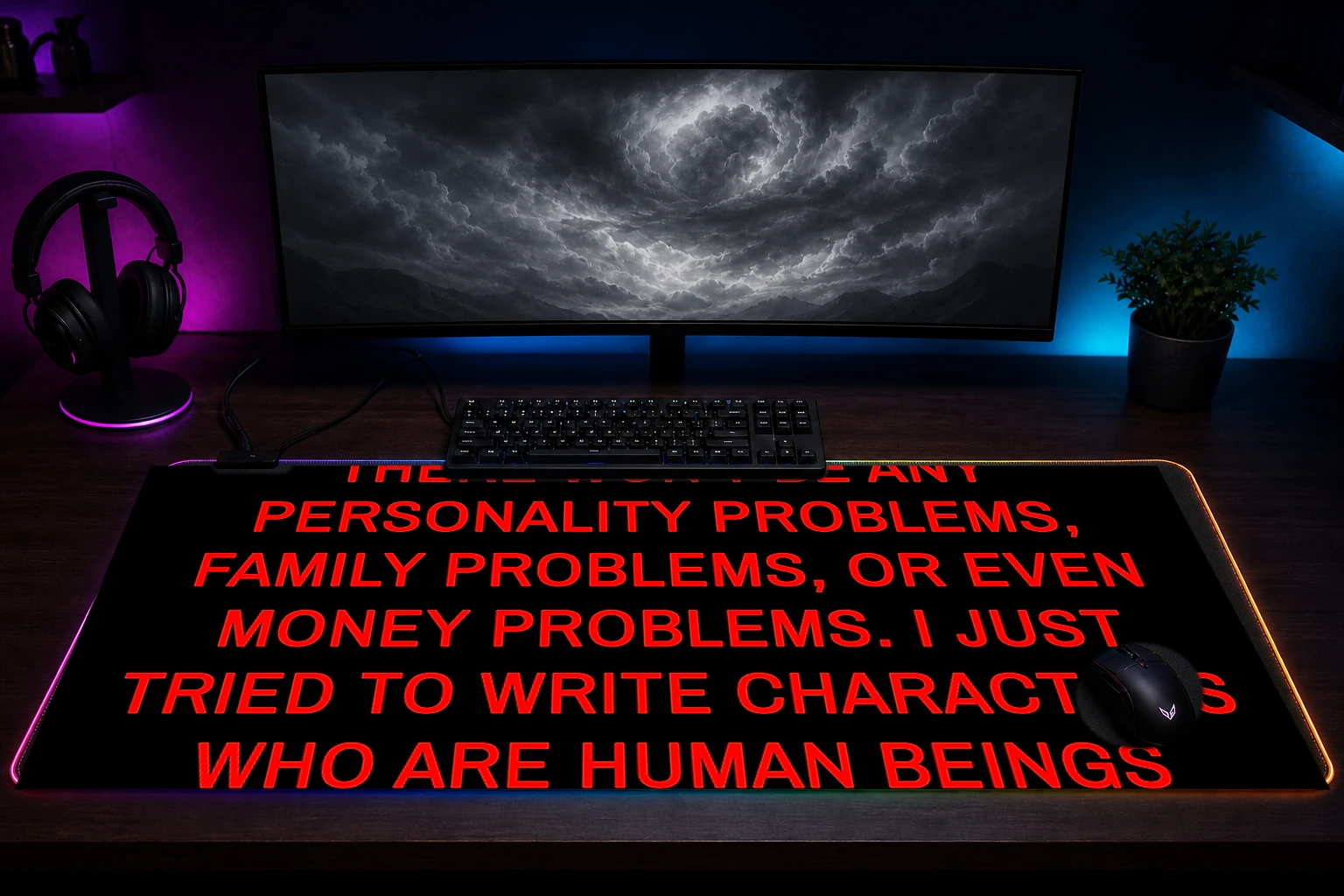 stan lee quotes RGB Desk Mat immersive setup scene