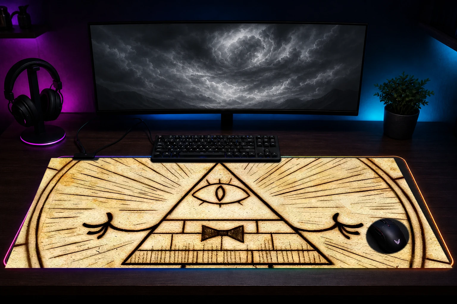 Gravity Falls RGB Desk Mat immersive setup scene