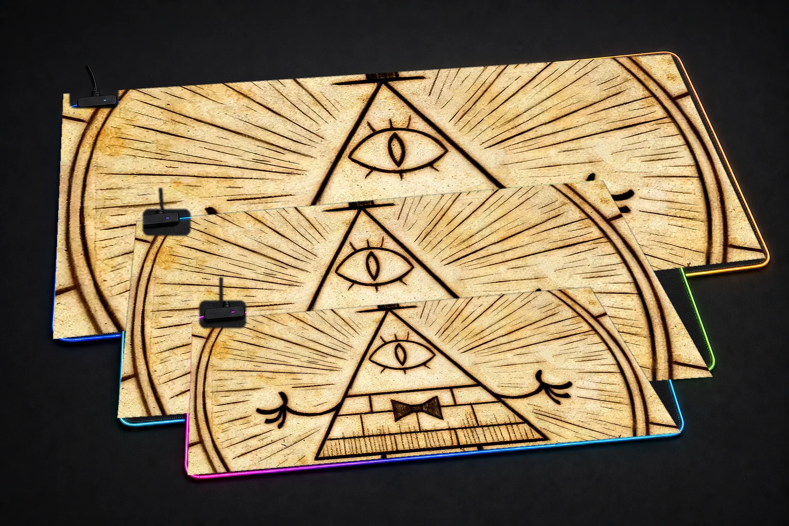 Gravity Falls RGB Desk Mat three-size comparison