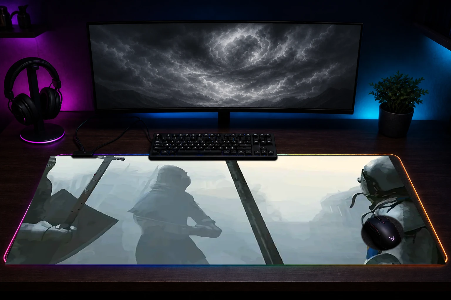 Manor Lords Game RGB Desk Mat immersive setup scene