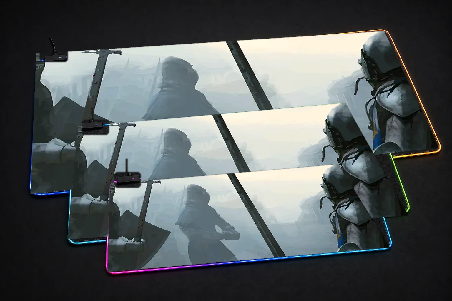 Manor Lords Game RGB Desk Mat three-size comparison