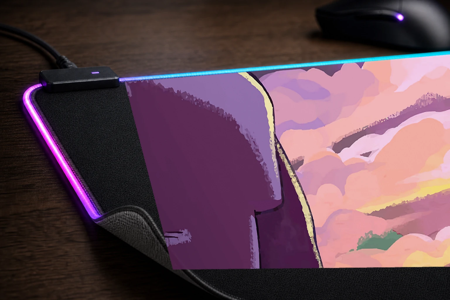 Celeste RGB Desk Mat controller and material detail
