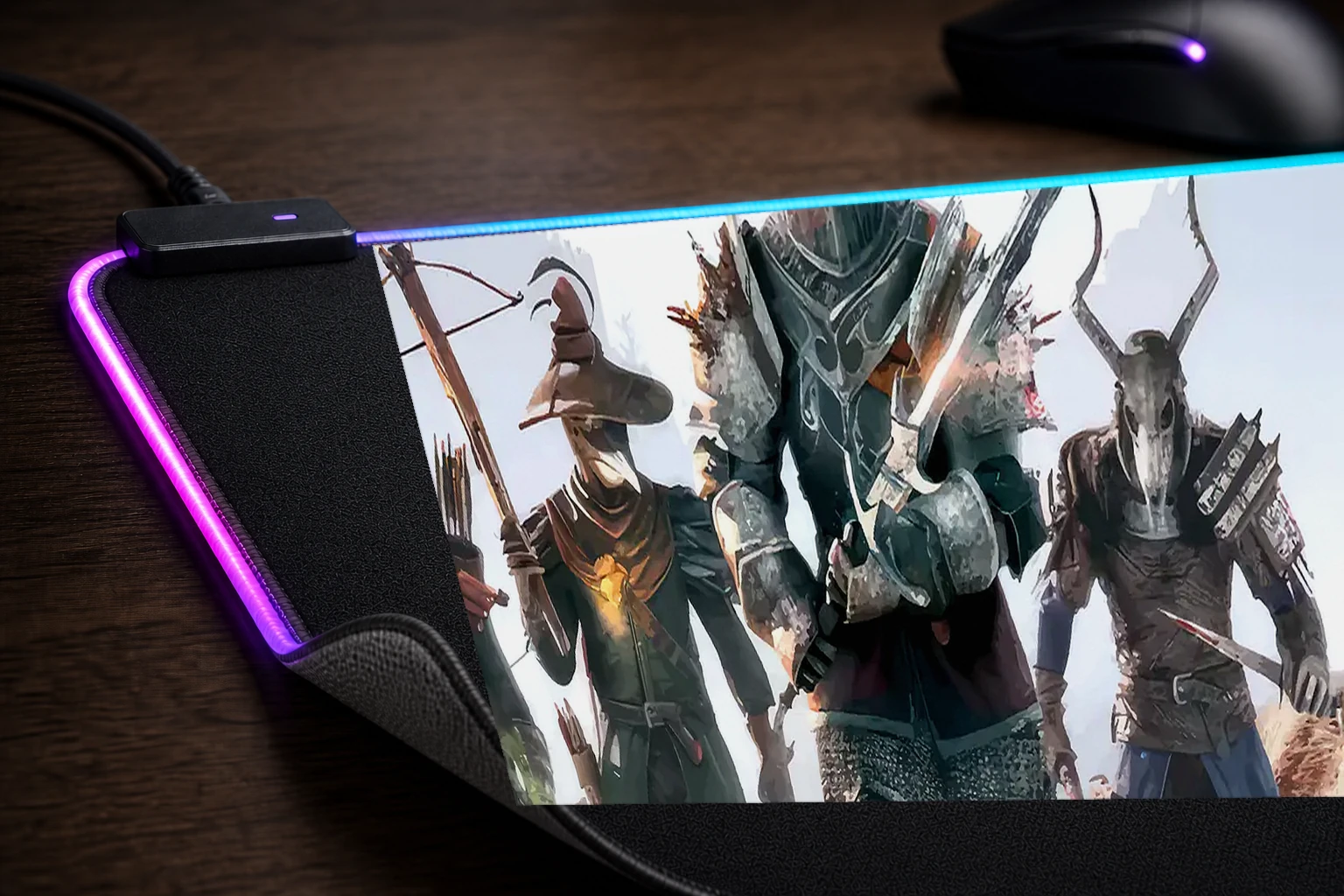 The Black Prince Game RGB Desk Mat controller and material detail