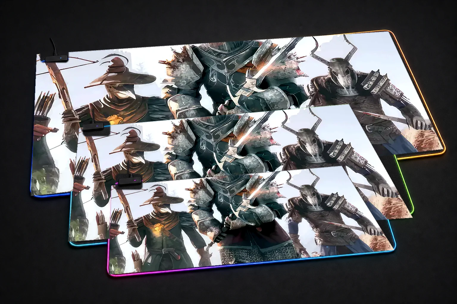 The Black Prince Game RGB Desk Mat three-size comparison