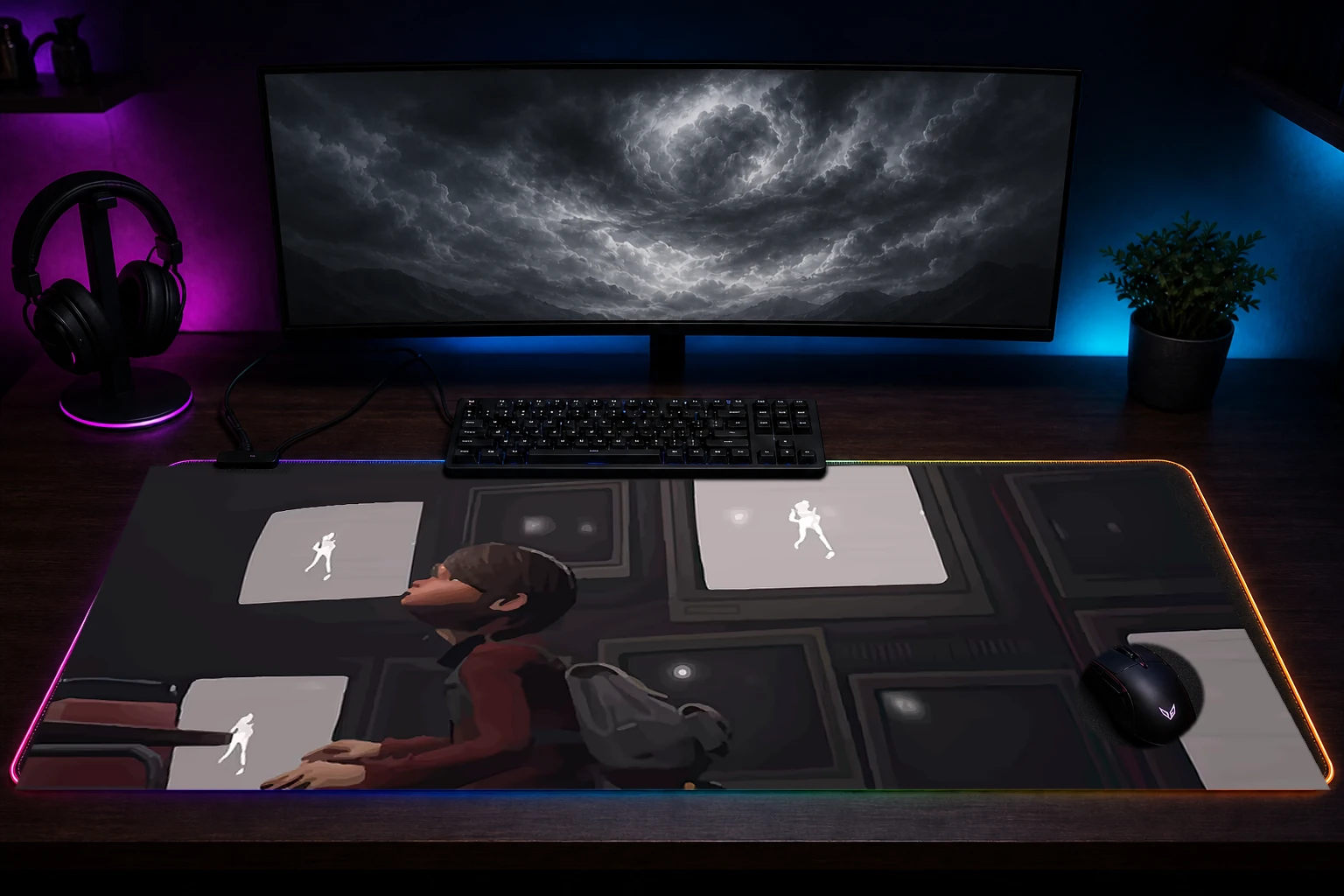 GYLT Game RGB Desk Mat immersive setup scene