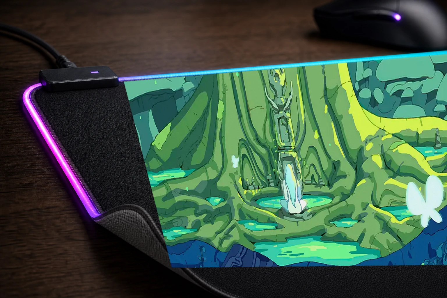 Let's Revolution Game RGB Desk Mat controller and material detail
