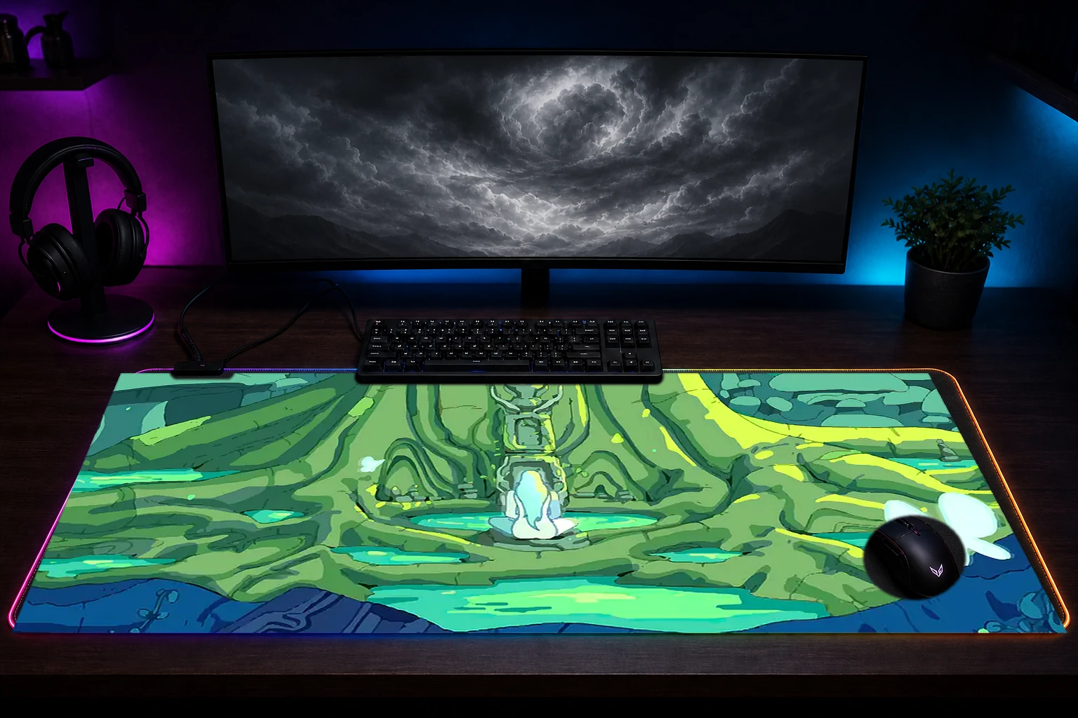Let's Revolution Game RGB Desk Mat immersive setup scene