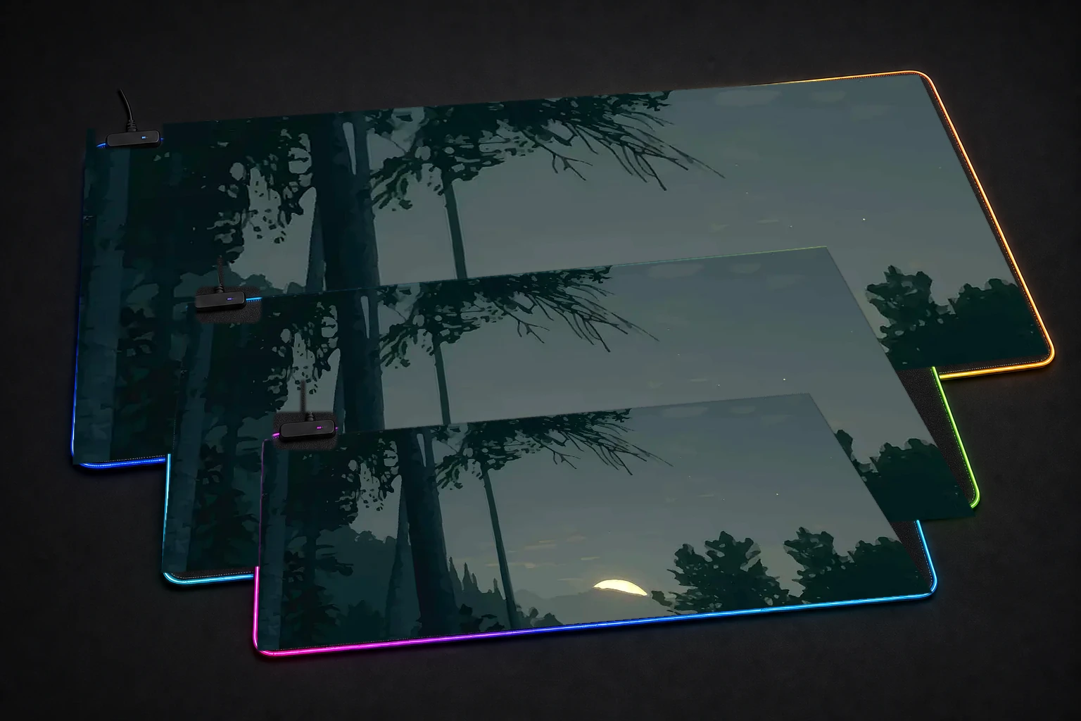 the hunter game RGB Desk Mat three-size comparison