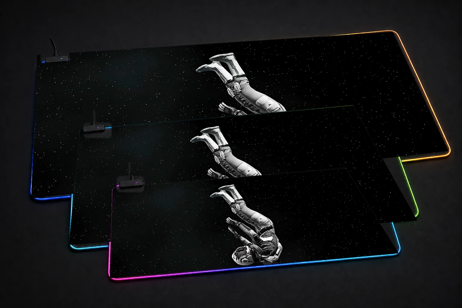 Moons of Madness Game RGB Desk Mat three-size comparison
