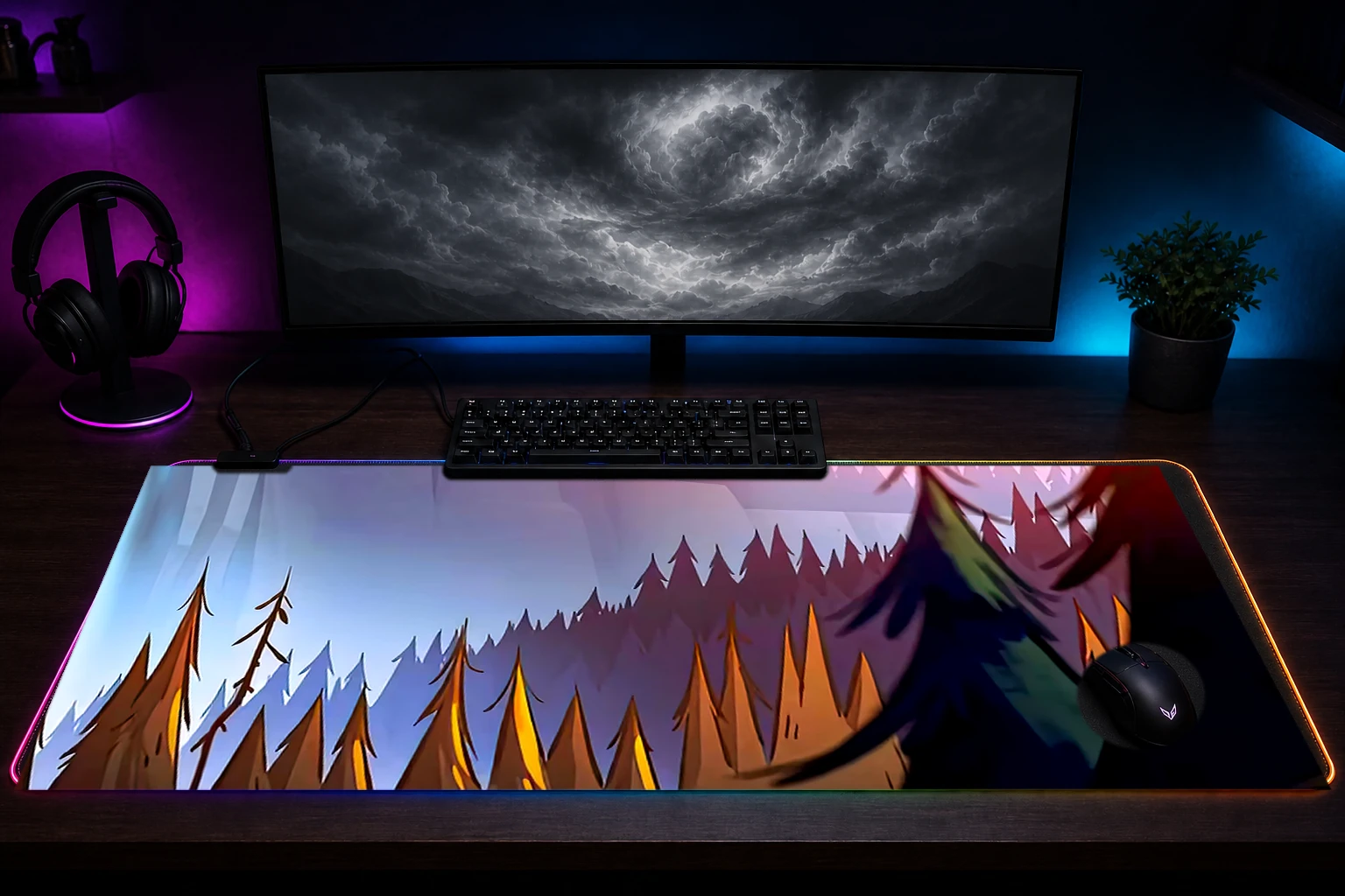 Waterfall Gravity Falls RGB Desk Mat immersive setup scene