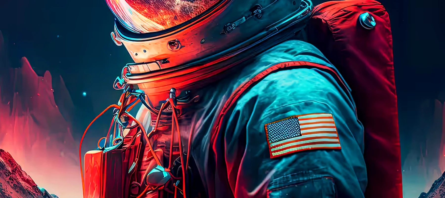 Beyond the Stars Astronaut RGB Desk Mat full-width design preview